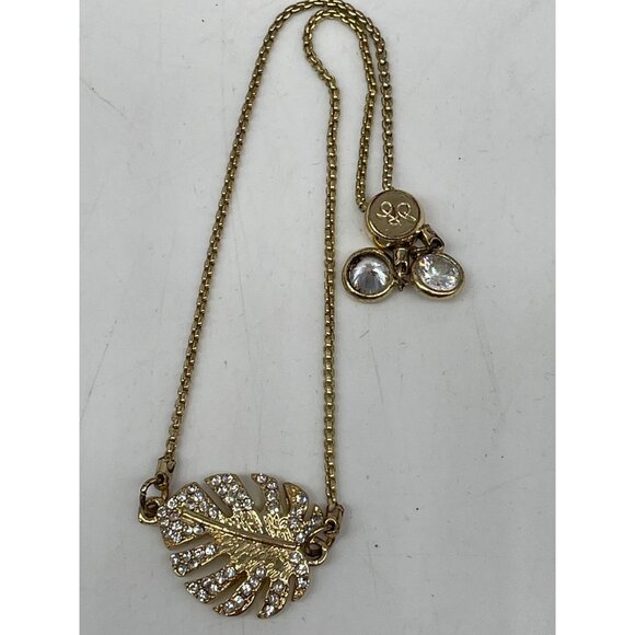 Lilly Pulitzer Gold-Tone Monstera Leaf Necklace Adjustable Bracelet Set READ - Picture 5 of 9